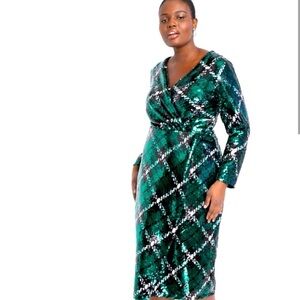 NWT Eloquii Sequin Check Plaid Faux Wrap Dress Size 16